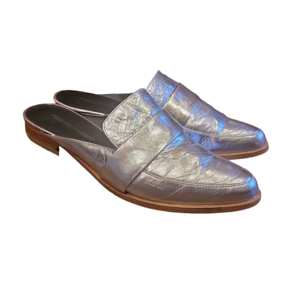 Rebecca Minkoff Mika Metallic Leather Mules Loafer Slides 8.5 w Dust Bag - Picture 4 of 16
